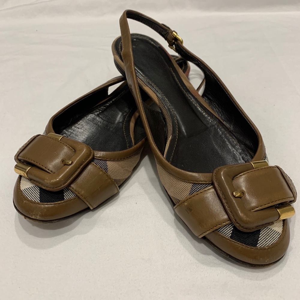 Burberry Nova check buckle sling back flats